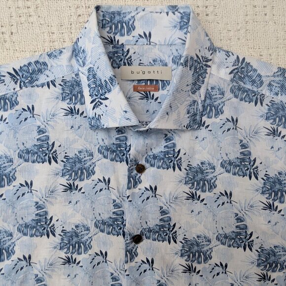 Bugatti Linen Cotton Men's Long Sleeve Fitted Shirt Floral Size M - Picture 1 of 7